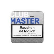 Dose Clubmaster Zigarillos Mini Blue No 280. Silberne Dose mit weißer Club und blauer Master Aufschrift und Zigarillo.