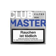 Packung Zigarillos Clubmaster Mini Blue Filter No 282. Silberne Packung mit weißer Club und blauer Master Aufschrift und Zigarillo.