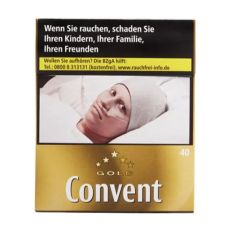Schachtel Zigaretten Convent Gold. Große goldene Packung mit weisser Convent Aufschrift.