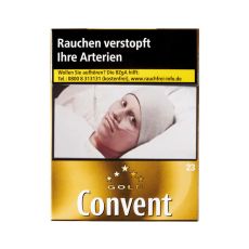 Schachtel Zigaretten Convent Gold. Goldene Packung mit weisser Convent Aufschrift.