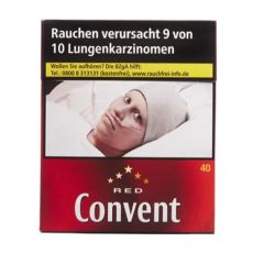 Schachtel Zigaretten Convent Red. Große rote Packung mit weisser Convent Aufschrift.