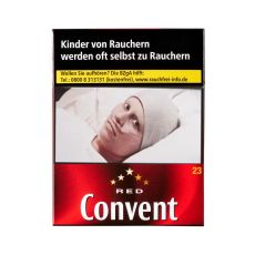 Schachtel Zigaretten Convent Red. Rote Packung mit weisser Convent Aufschrift.