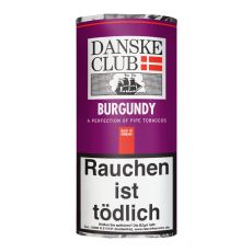 Pouch Danske Club Pfeifentabak Burgundy 50g. Lila Päckchen mit Danske Logo und weißer Burgundy Aufschrift.