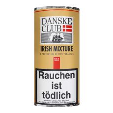 Pouch Danske Club Pfeifentabak Irish Mixture. Goldenes Päckchen mit Danske Logo und Irish Mixture Aufschrift.
