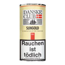 Pouch Danske Club Pfeifentabak Sungold 50g. Beiges Päckchen mit Danske Logo und schwarzer Sungold Aufschrift.