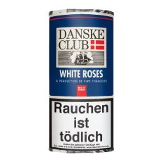 Pouch Danske Club Pfeifentabak White Roses 50g. Blaues Päckchen mit Danske Logo und White Roses Aufschrift.
