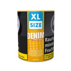 Dose Tabak Denim Classic Volume Gelb. Gelbe Dose mit Punkten und weißer Denim Aufschrift.