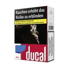 Schachtel Zigaretten Ducal Red XL. Rot-weiße Packung mit weißer Ducal Aufschrift.