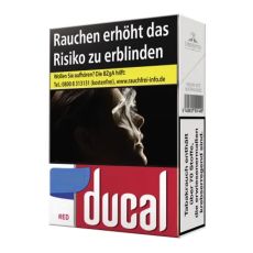 Schachtel Zigaretten Ducal Red XXL. Rot-weiße Packung mit weißer Ducal Aufschrift.