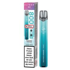 Lila-türkise Packung Elfbar 800 Einweg E-Zigarette Blue Razz Lemonade. Türkises Gerät weißem Elfbar Logo im Vordergrund.