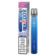 Lila-blaue Packung Elfbar 800 Einweg E-Zigarette Blueberry. Dunkelblaues Gerät weißem Elfbar Logo im Vordergrund.