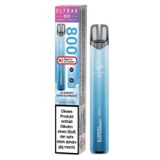 Lila-hellblaue Packung Elfbar 800 Einweg E-Zigarette Blueberry Sour Raspberry. Hellblaues Gerät weißem Elfbar Logo im Vordergrund.