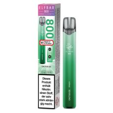 Lila-grüne Packung Elfbar 800 Einweg E-Zigarette Cactus Ice. Grünes Gerät weißem Elfbar Logo im Vordergrund.