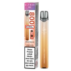 Hellbraune Packung Elfbar 800 Einweg E-Zigarette Cream Tobacco. Hellbraunes Gerät weißem Elfbar Logo im Vordergrund.