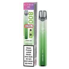Lila-hellgrüne Packung Elfbar 800 Einweg E-Zigarette Lemon Lime. Hellgrünes Gerät weißem Elfbar Logo im Vordergrund.