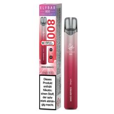 Lila-rote Packung Elfbar 800 Einweg E-Zigarette Mixed Berries. Rotes Gerät weißem Elfbar Logo im Vordergrund.