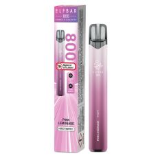 Lila-rosa Packung Elfbar 800 Einweg E-Zigarette Pink Lemonade. Pinkes Gerät weißem Elfbar Logo im Vordergrund und nikotinfrei Bottom.