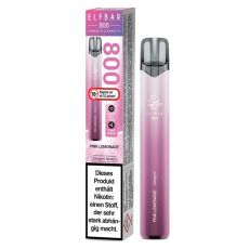 Lila-rosa Packung Elfbar 800 Einweg E-Zigarette Pink Lemonade. Pinkes Gerät weißem Elfbar Logo im Vordergrund.