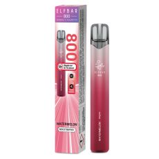Lila-rote Packung Elfbar 800 Einweg E-Zigarette Watermelon. Dunkelrotes Gerät weißem Elfbar Logo im Vordergrund und nikotinfrei Bottom.
