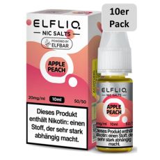 Elfbar Elfliq Liquid Apple Peach. Rosa-pfirsichfarbende gemusterte Packung mit 10er Pack Bottom.