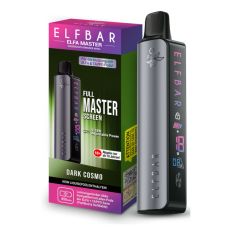 E-Zigarette Elfa Elfa Master Dark Cosmo. Graues Gerät in Pen-Optik mit Display und rot-lila Verpackung.