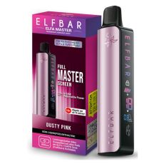 E-Zigarette Elfa Elfa Master Dusty Pink. Rosa Gerät in Pen-Optik mit Display und rot-lila Verpackung.