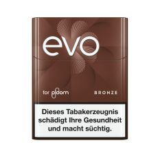 Packung Tabaksticks EVO Bronze. Dunkelbraune Packung mit weißer evo und for ploom Aufschrift.
