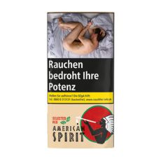 Pouch Tabak American Spirit Selected Red. Beiges Päckchen mit einen Indianer und rotem Kreis.