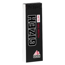 Packung Filter Tips  Gizeh Black Slim. Schwarzes Heft mit roter Filter Tips Aufschrift und weiß-rotem Slim Buttom.