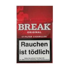 Schachtel Filterzigarillos Break Original rot. Rote Packung mit weißem Break Logo.