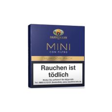 Dose Filterzigarillos Dannemann Mini Con Filtro. Blaue Dose mit goldener Mini Aufschrift.
