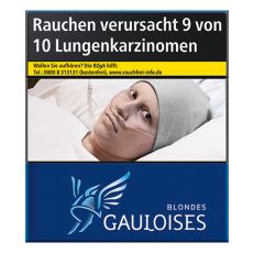Schachtel Zigaretten Gauloises Blondes Blau. Blaue Packung mit hellblau-weißem Gauloises Logo.