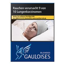 Schachtel Zigaretten Gauloises Blondes Blau. Blaue Packung mit hellblau-weißem Gauloises Logo.