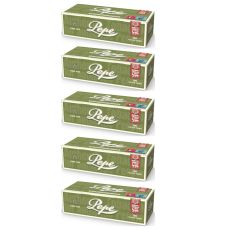 Gebinde Filterhülsen Pepe 200 King Size. Fünf grüne Packungen mit weißem Pepe Logo.