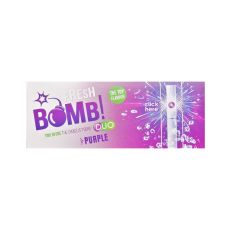 Packung Geschmackshülsen Fresh Bomb Click Purple. Lila-weiße Packung mit Logo Bomb und Click Hülse.