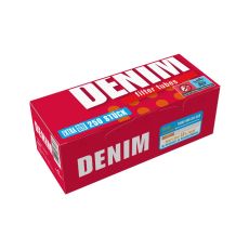Packung Hülsen Denim 250 Extra King Size. Rote Packung mit großer weißer Denim Auschrift und blauem Extra Botton