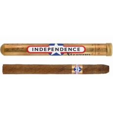 Zigarre Independence Xtreme Tube. Golde Metallröhre und braune Zigarre.