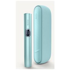 Tabakerhitzer IQOS Iluma i Breeze Blue. Hellblaues Gerät mit schwarzem Bottom und hellblauem Holder.