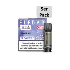 Elfbar Elfa Liquid Pods Grape Ice. Lila gemusterte Packung mit großer Elfbar Aufschrift und 5er Pack Bottom.