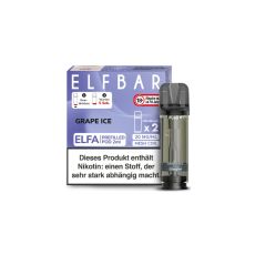 Elfbar Elfa Liquid Pods Grape Ice. Lila gemusterte Packung mit großer Elfbar Aufschrift und grauen Liquid Pod.