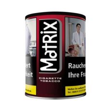 Dose Feinschitt-Tabak Matrix Red. Rote Dose mit weißer Matrix Aufschrift auf schwarzem Hintergrund.