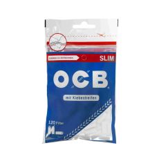 Beutel OCB Zigarettenfilter Slim Filter 6mm. Blauer Beutel mit weißer OCB Aufschrift und rotem Slim Balken.