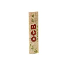 Heft OCB Zigarettenpapier Organic Hemp Slim. Beige Packung mit brauner OCB und grüner Slim Aufschrift.