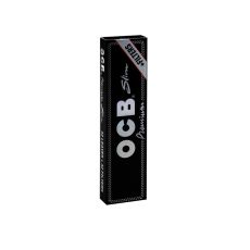 Heft OCB Zigarettenpapier schwarz Premium Long Slim. Schwarze Packung mit silberner OCB und Slim Aufschrift.