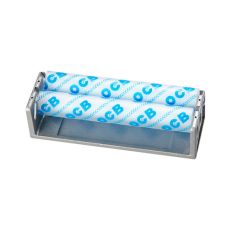 OCB Zigarettenroller Metall. Blau-weiße Rollen mit OCB Aufschrift und Metall-Gehäuse.
