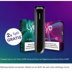 Ploom Tabakerhitzer Black mit zwei Packungen LYO Nikotinsticks und Gratisbottom.