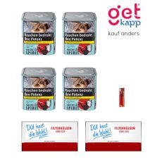 Sparset Tabak American Spirit Original Blau. Vier blaue Dosen mit zwei Hülsen deiner Wahl und Feuerzeug.