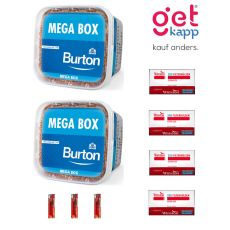 Sparset Tabak Burton Volume Mega Box Blau M. Zwei blaue Eimer mit Winston Extra Hülsen und Feuerzeuge.