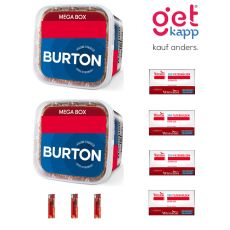 Sparset Tabak Burton Volume Mega Box Blau M. Zwei blaue Eimer mit Winston Extra Hülsen und Feuerzeuge.