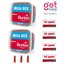 Sparset Tabak Burton Original Full Flavor Rot M. Zwei rote Eimer mit Winston Extra Hülsen und Feuerzeuge.